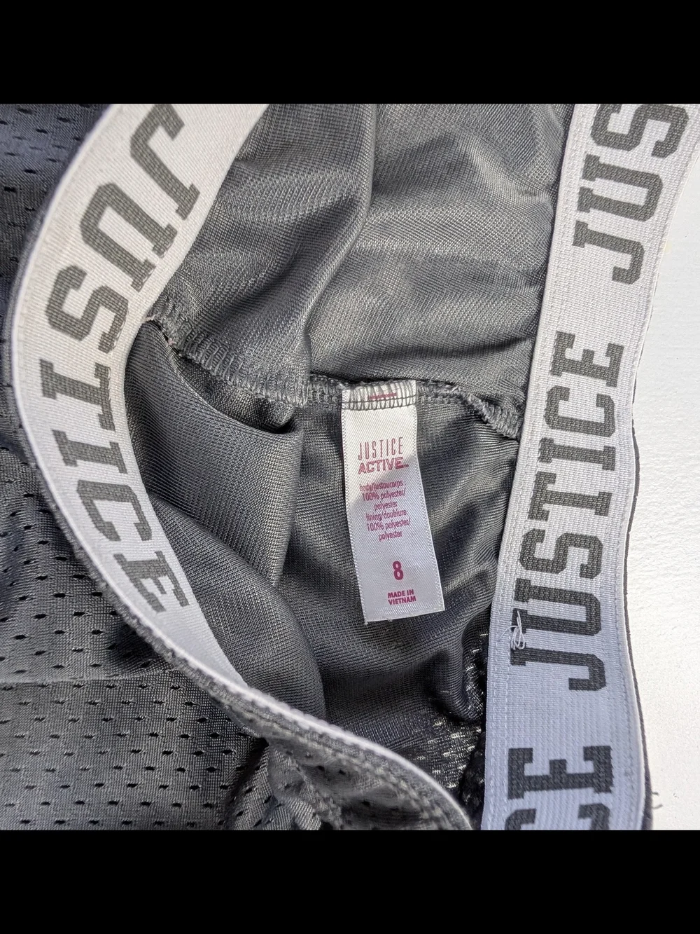 Justice Black Mesh Shorts with Light Gray Trim